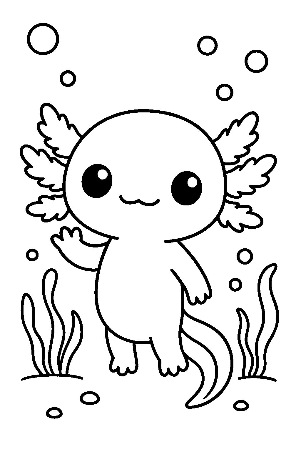 Smiling Axolotl — Free printable coloring page
