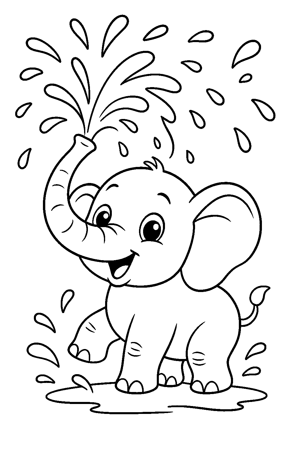 Baby Elephant Splashing Water — Free printable coloring page