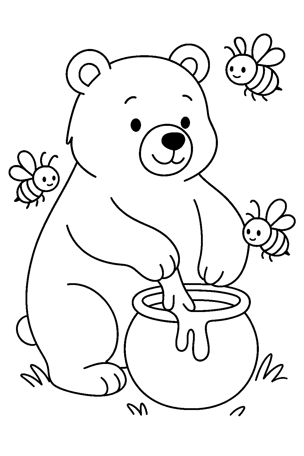 Bear and the Honey Pot — Free printable coloring page
