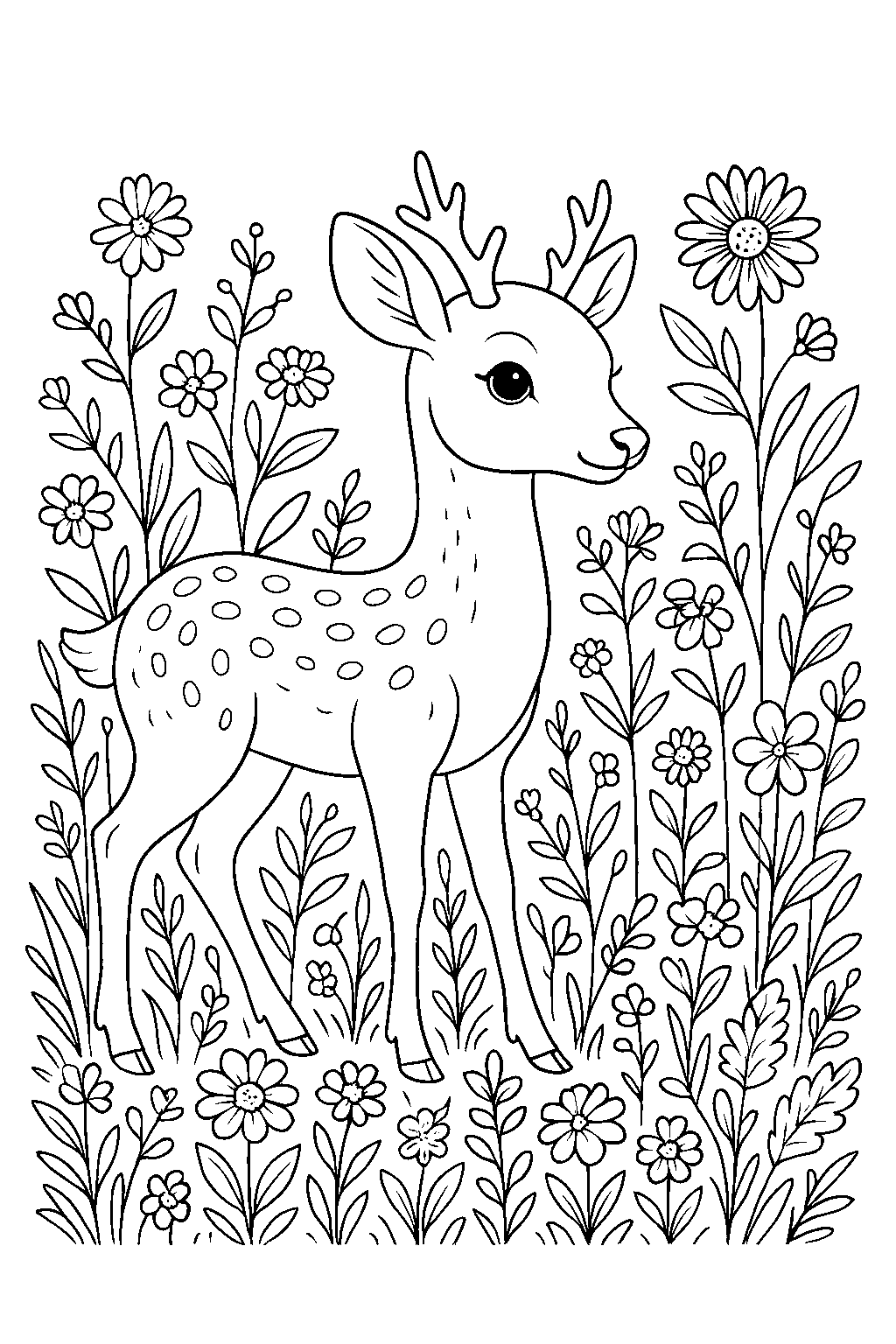 Deer in the Meadow — Free printable coloring page
