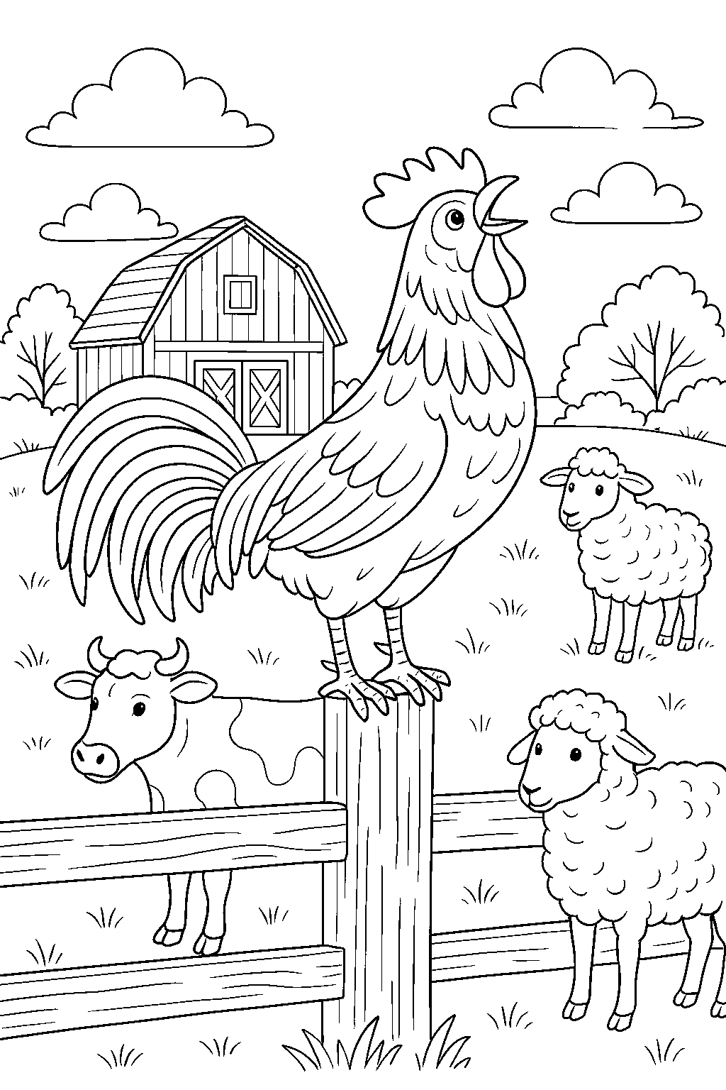 Morning at the Farm — Free printable coloring page