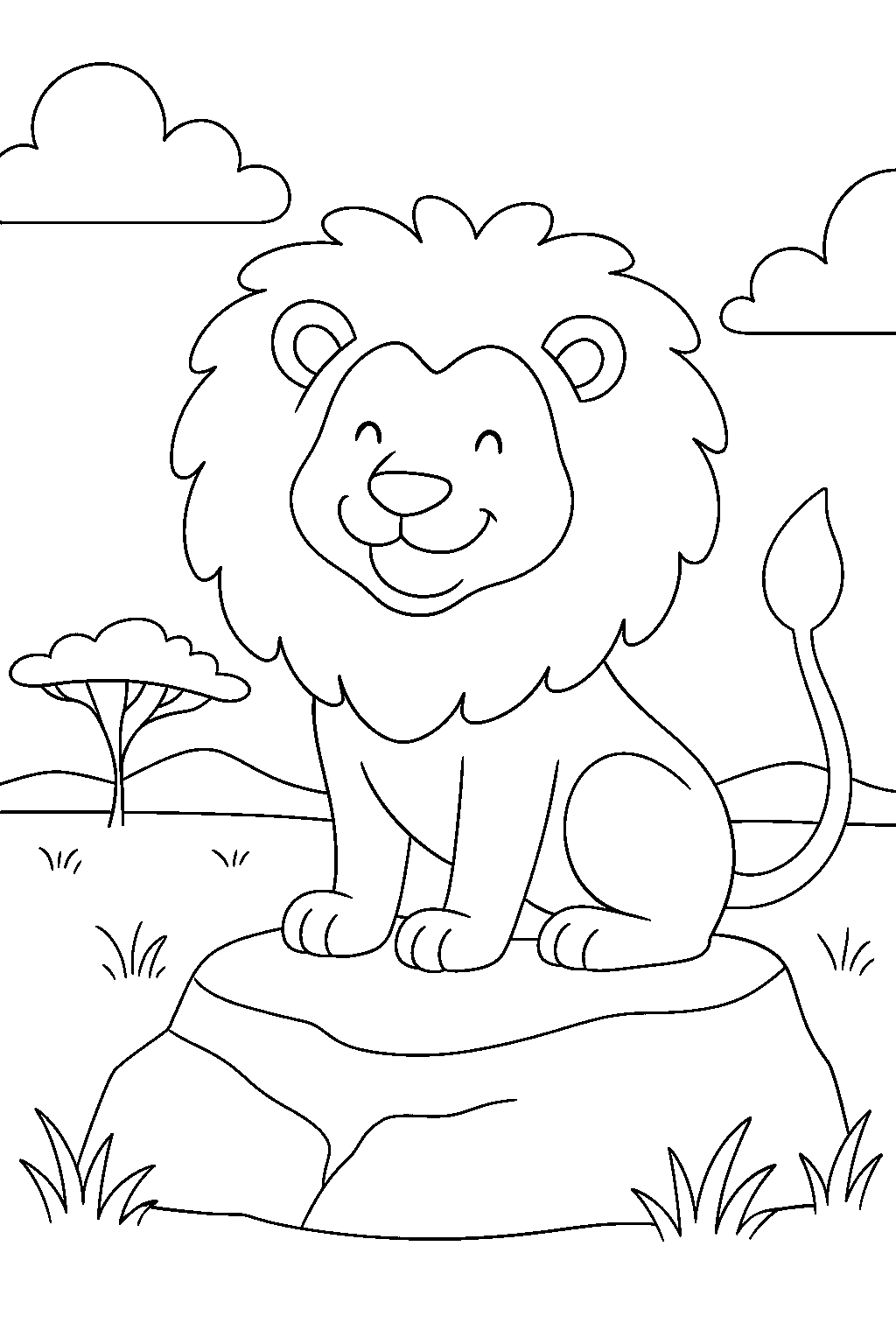 Friendly Lion with a Fluffy Mane — Free printable coloring page