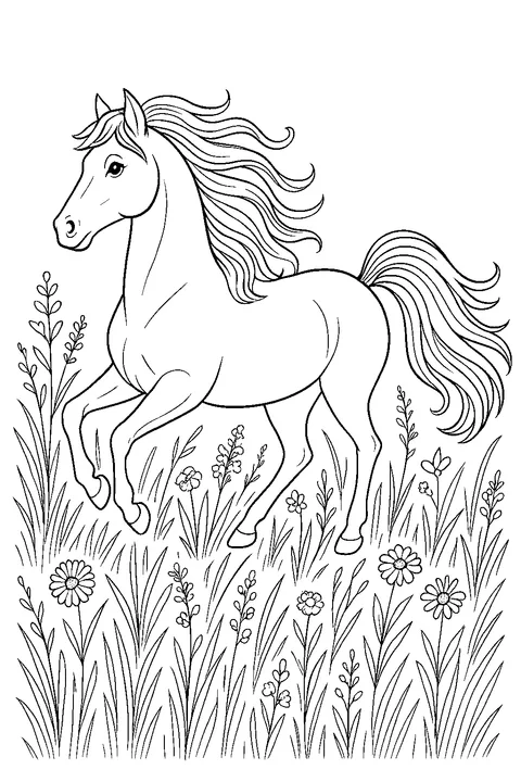 Galloping Horse in a Meadow — Print PDF