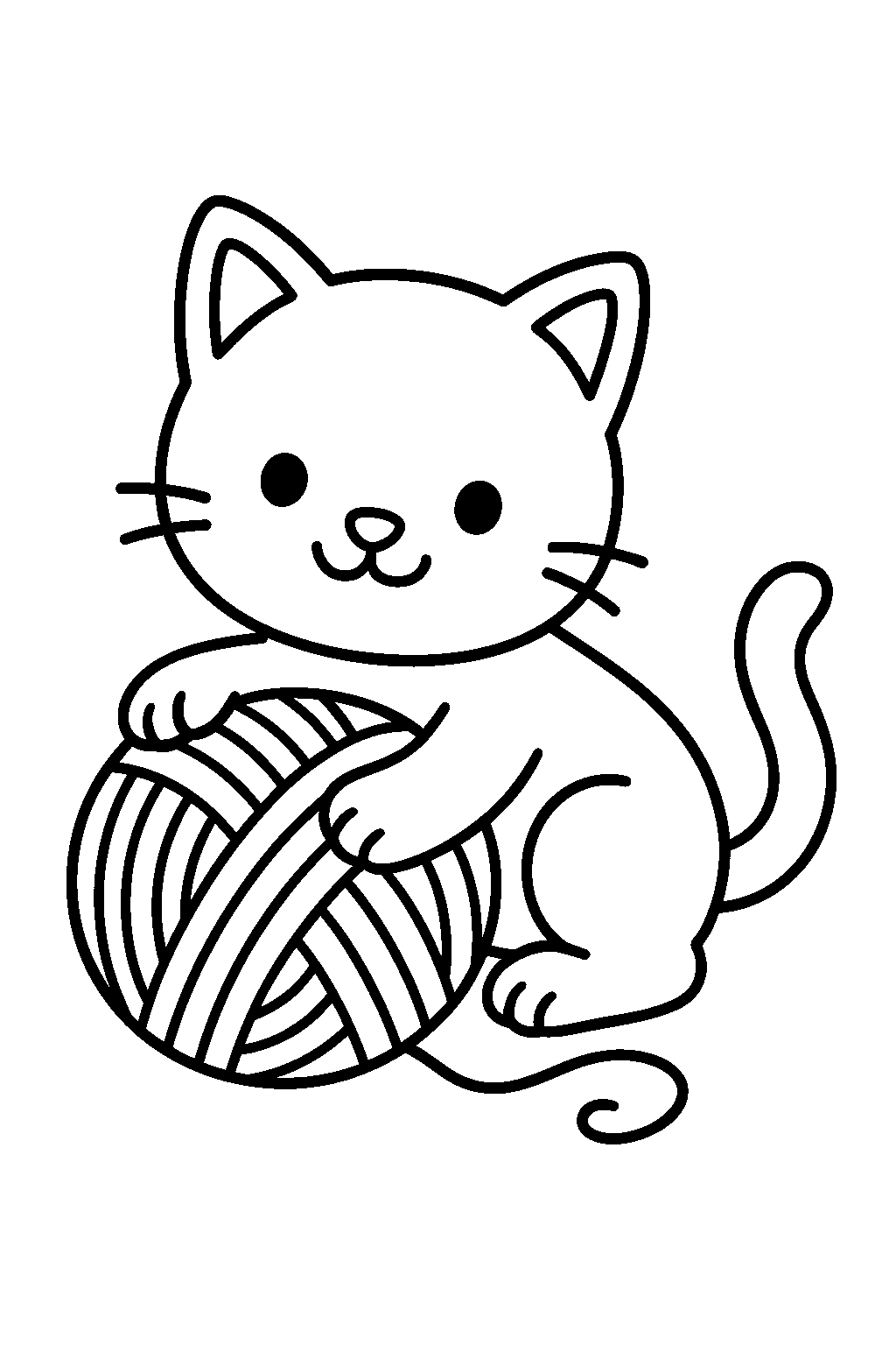 Kitten with a Ball of Yarn — Free printable coloring page