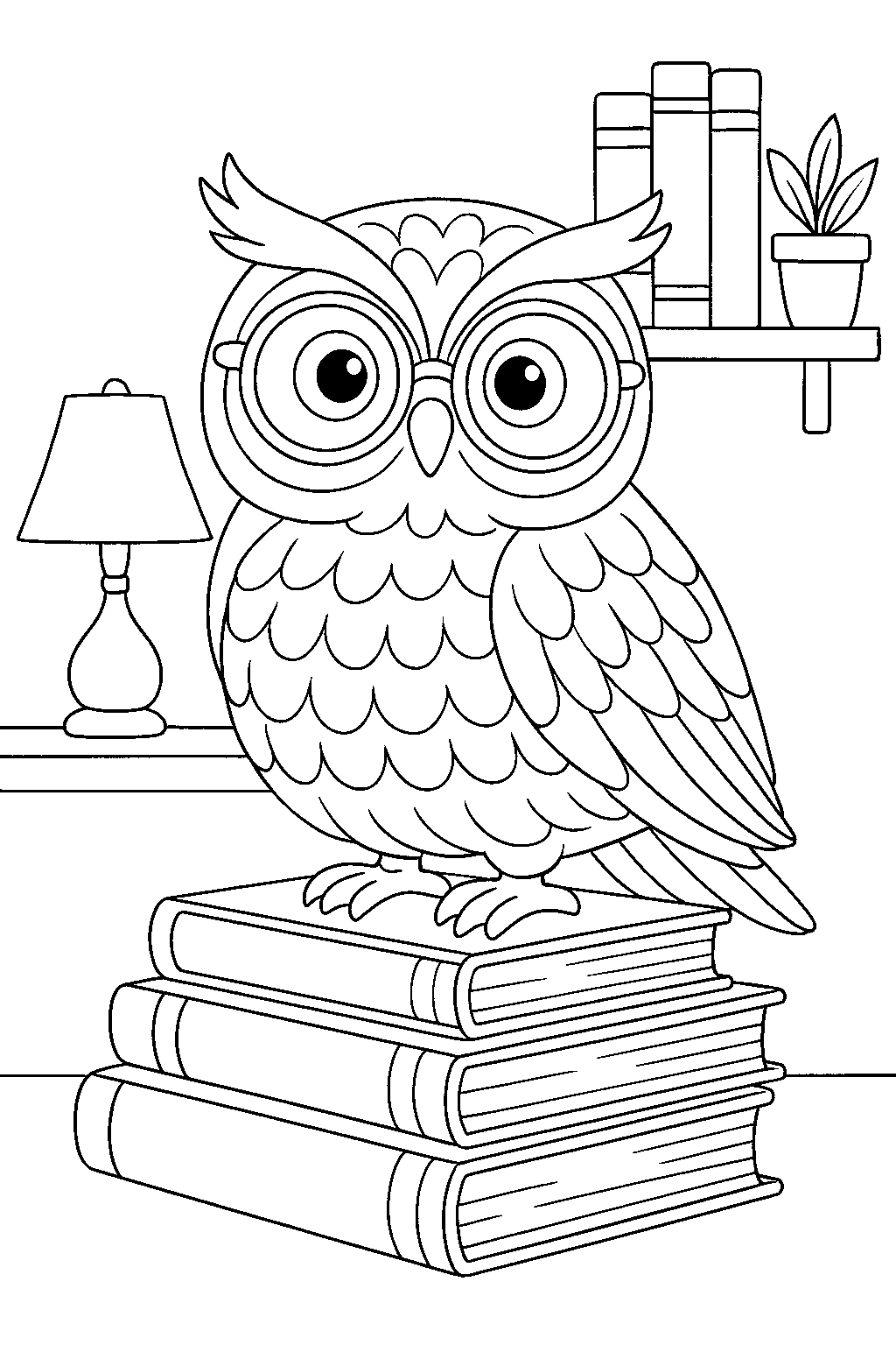 Owl the Librarian — Free printable coloring page