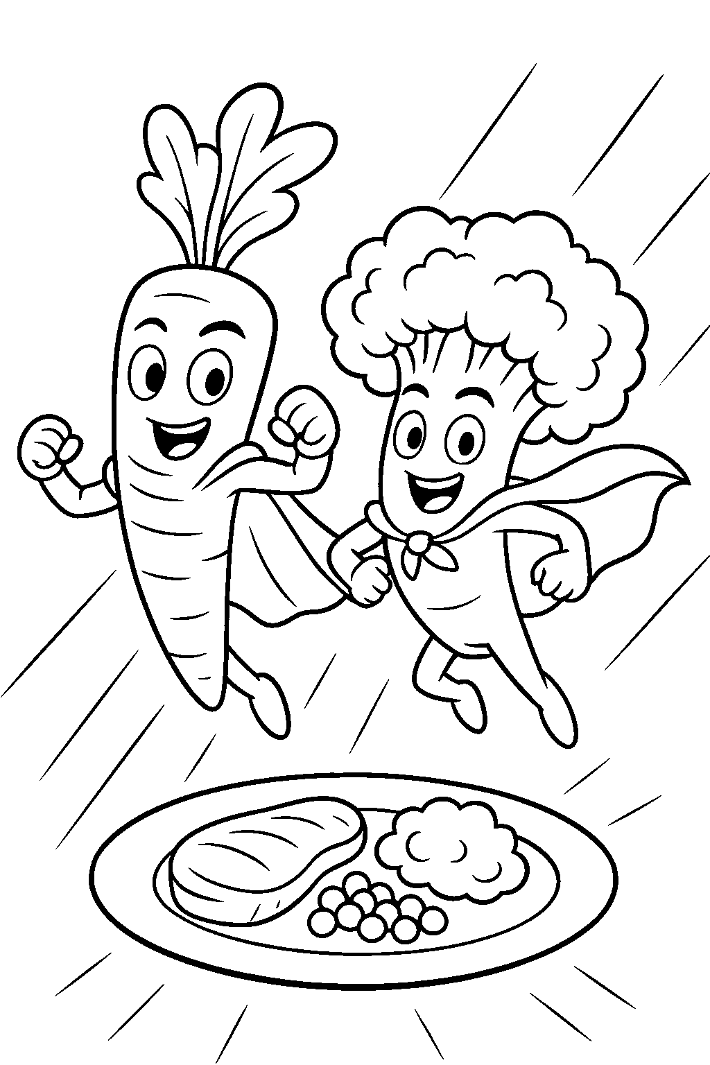 Veggie Heroes — Free printable coloring page