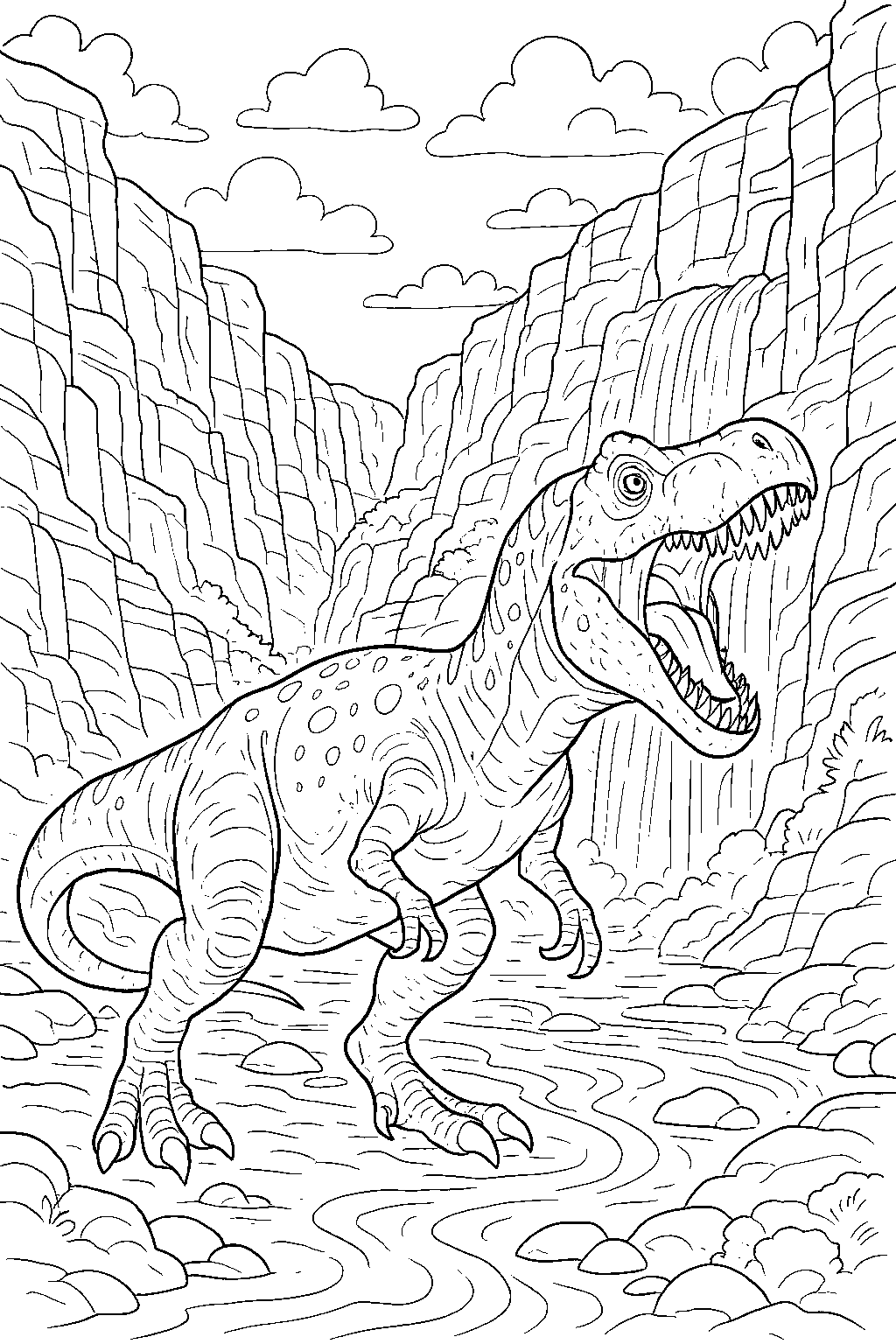 Allosaurus in the Canyon — Free printable coloring page