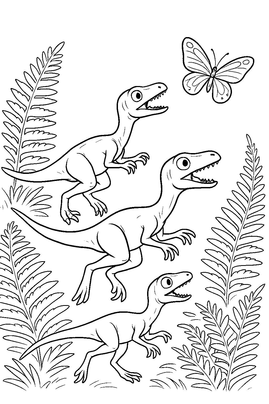 Tiny Dino Chase — Free printable coloring page