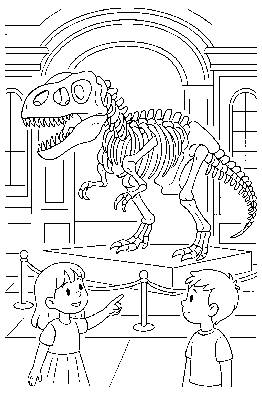 Musée des dinosaures — coloriage gratuit à imprimer
