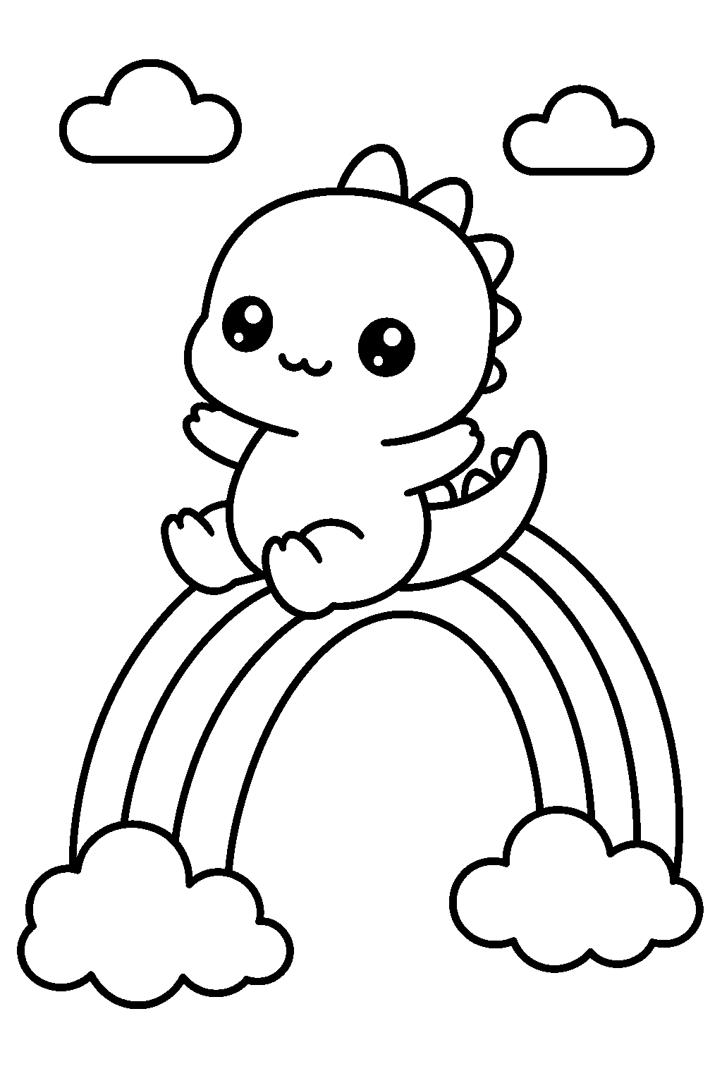 Bebé dinosaurio y arcoíris — dibujo para colorear e imprimir gratis
