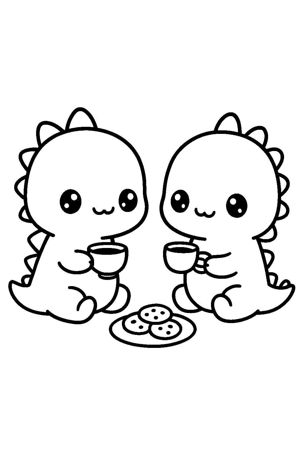 Dino Tea Time — Free printable coloring page
