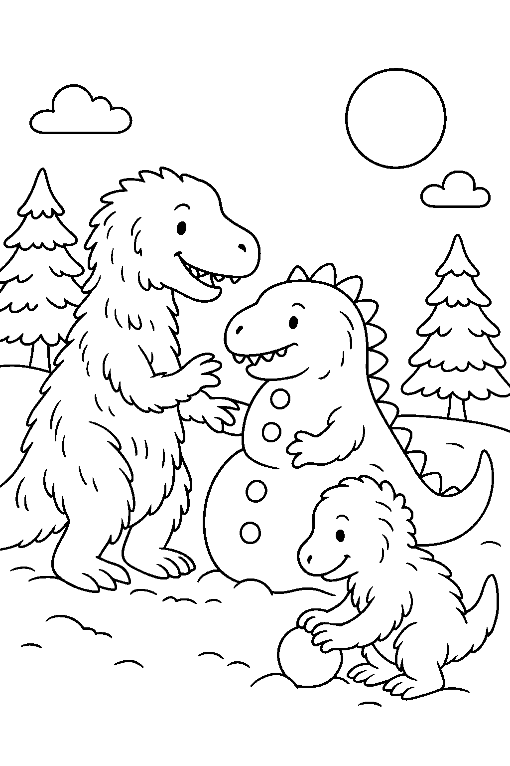 Dinosaurios en la nieve — dibujo para colorear e imprimir gratis
