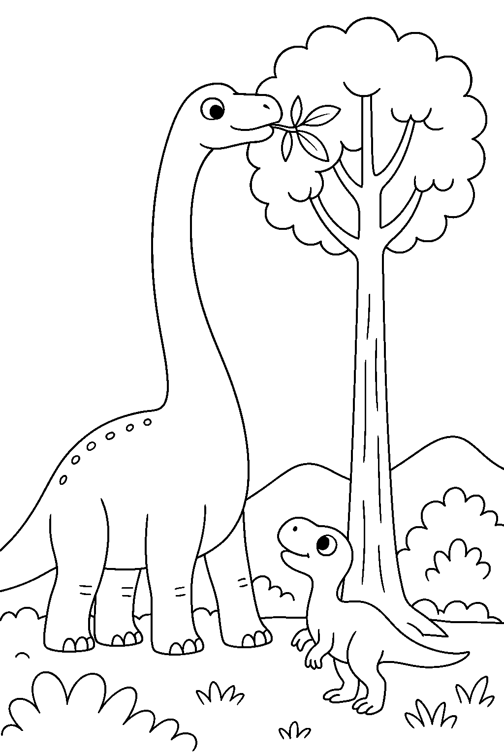Brachiosaurus Reaching the Treetops — Free printable coloring page
