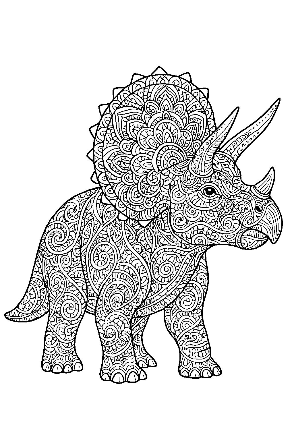 Ornament Triceratops — Free printable coloring page