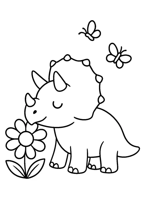 Triceratops Smelling Flowers — Print PDF