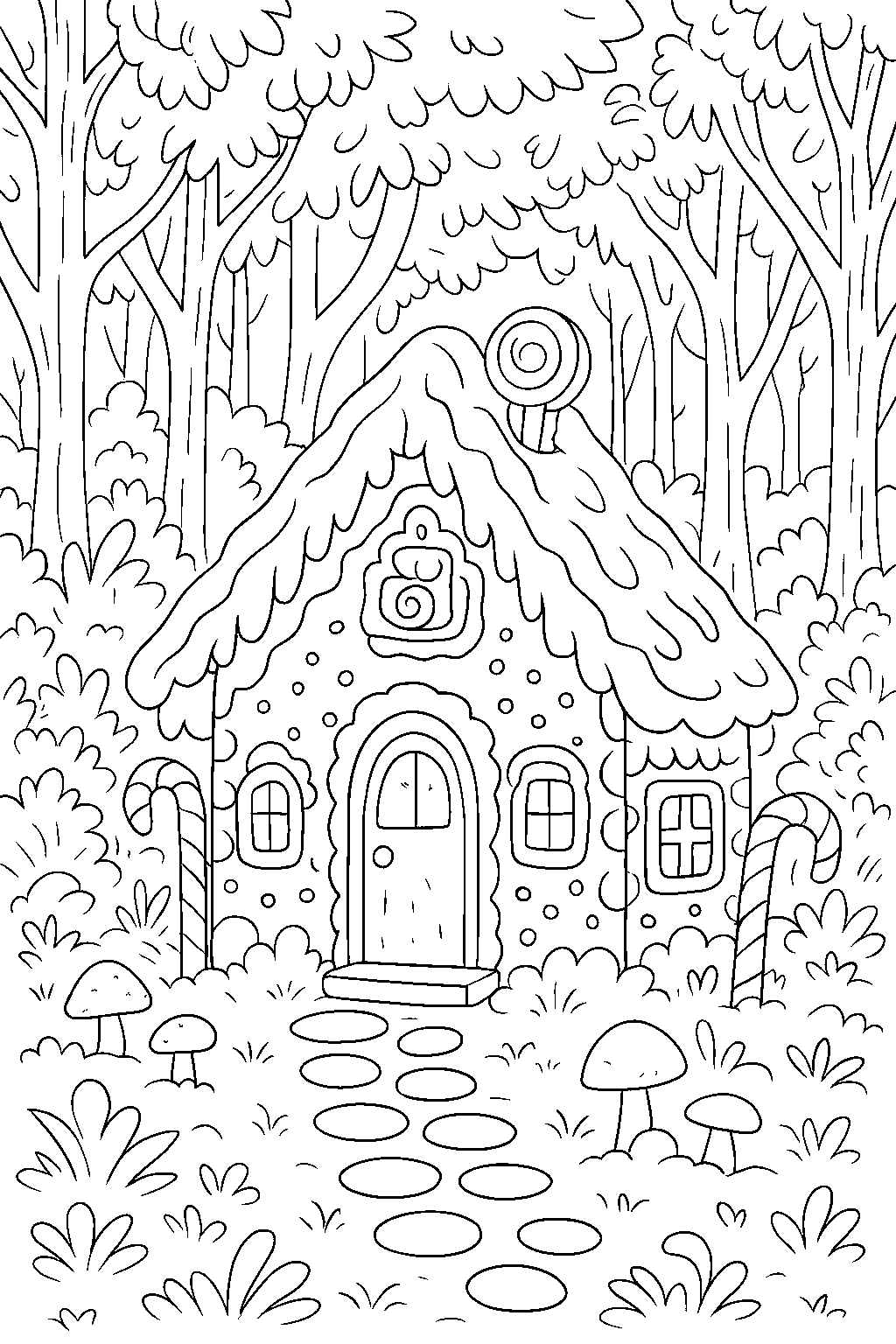 Candy Cottage — Free printable coloring page