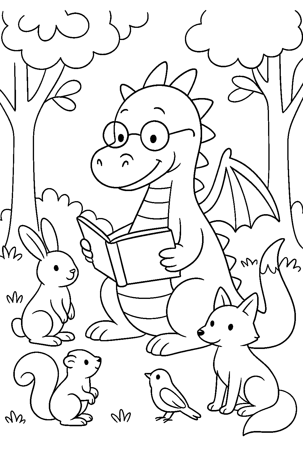 Dragon Storytime — Free printable coloring page