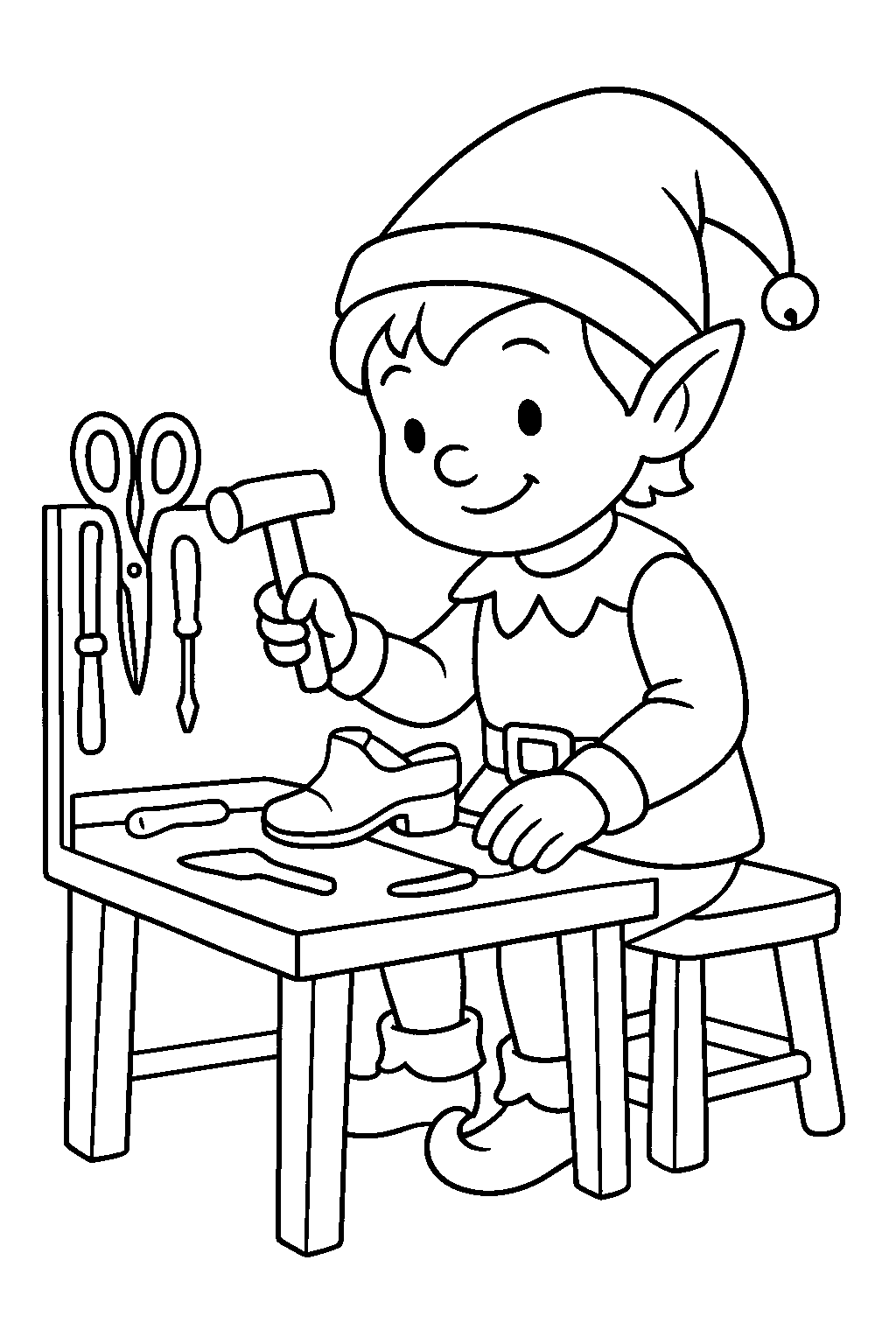 Taller de duendes — dibujo para colorear e imprimir gratis