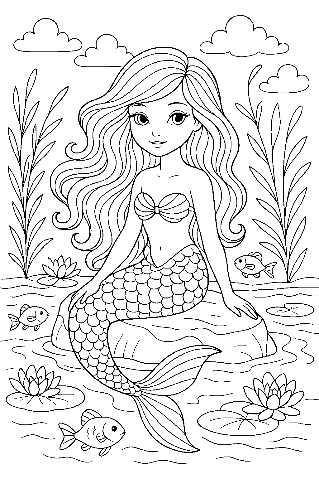 Mermaid Lagoon — Free printable coloring page