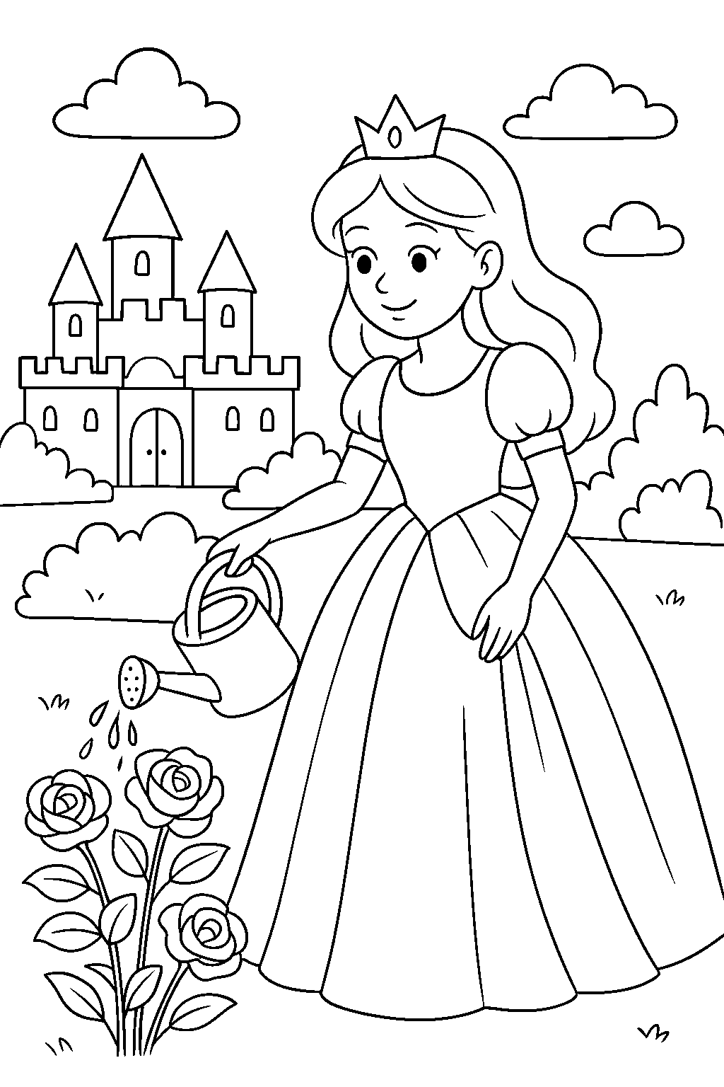 Princess in the Rose Garden — Free printable coloring page