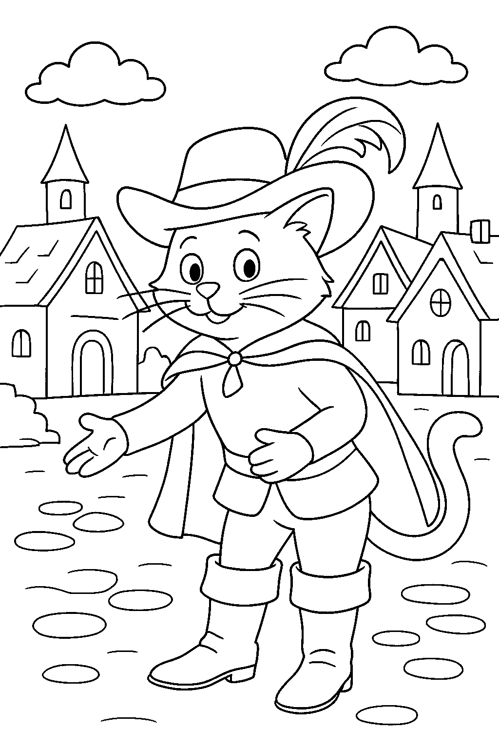 Cat in Boots — Free printable coloring page