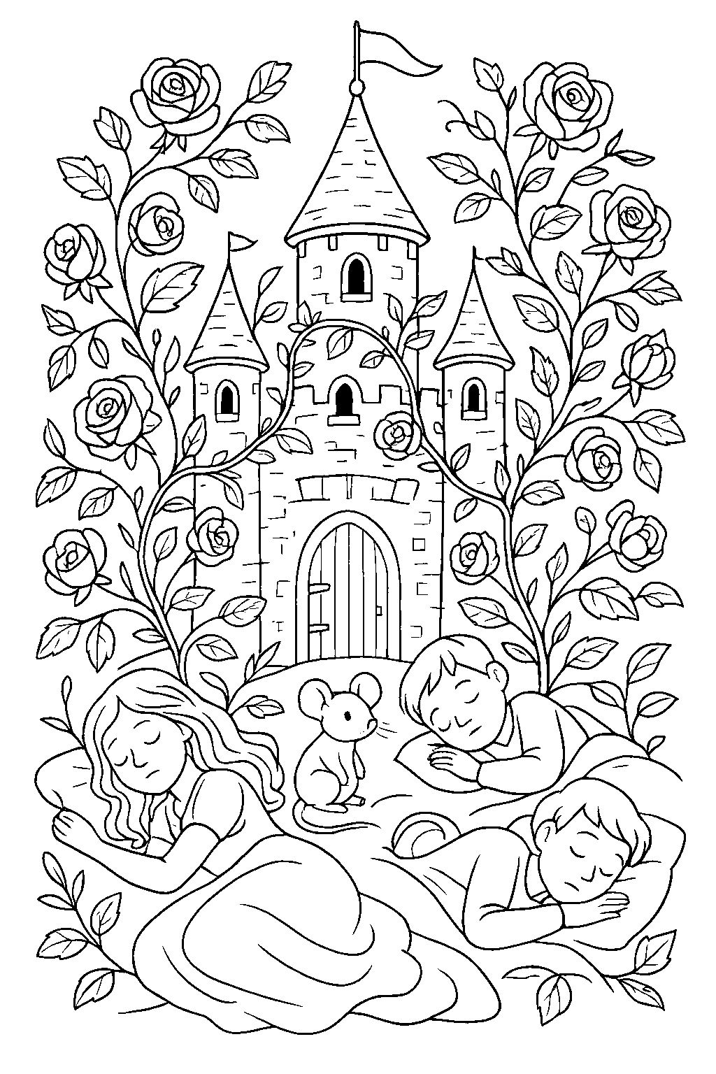 The Sleeping Castle — Free printable coloring page