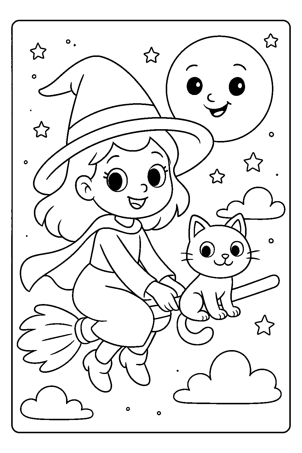 Little Witch Ride — Free printable coloring page