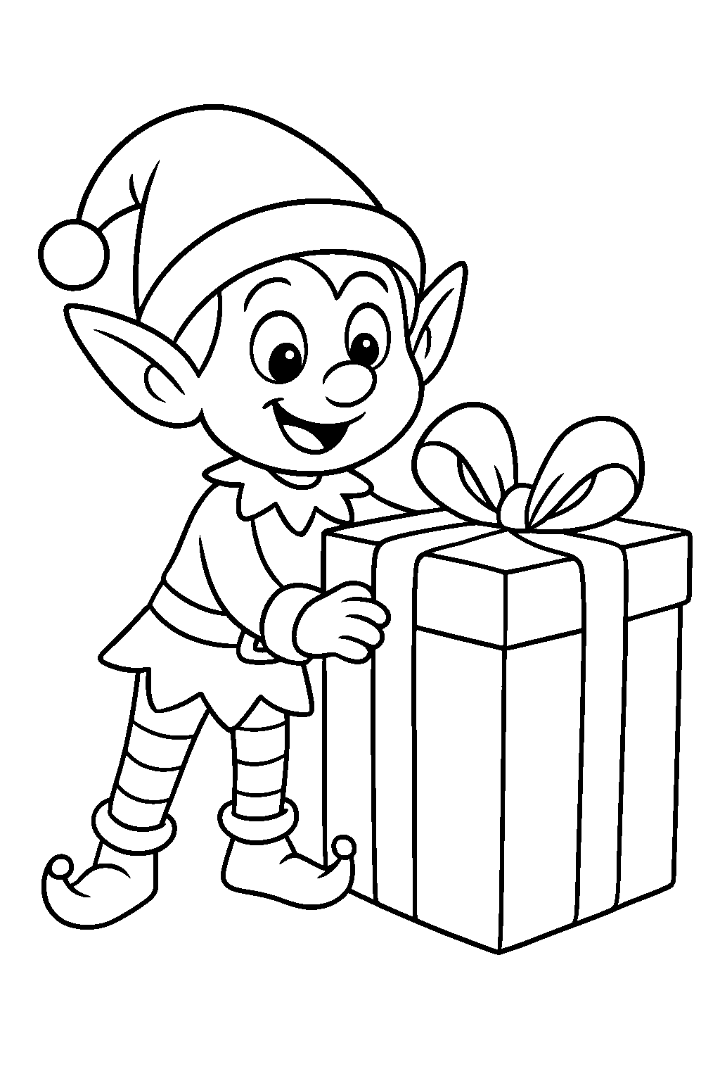 Elfo embrulhando presentes — desenho para colorir e imprimir grátis