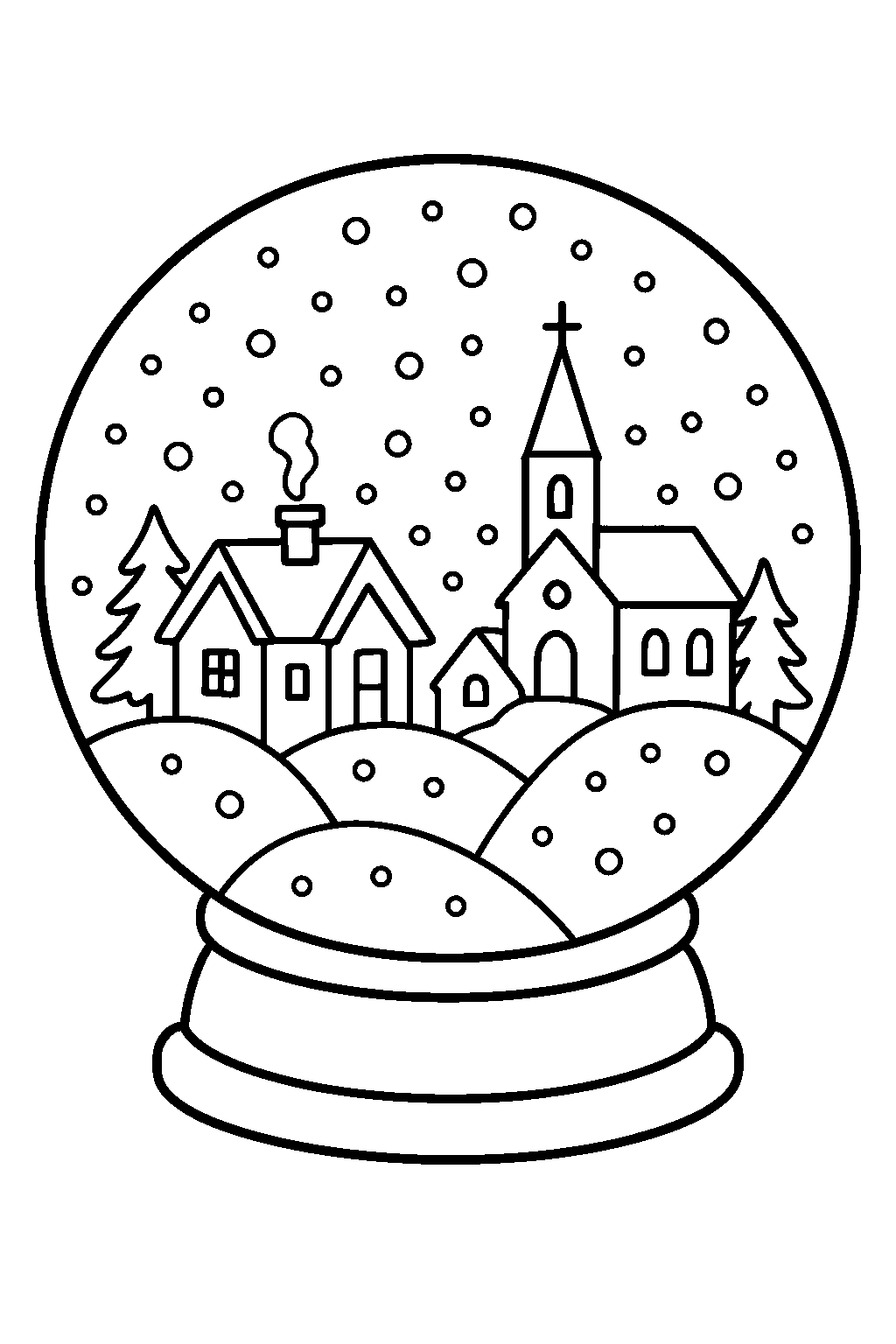Snow Globe Village — Free printable coloring page