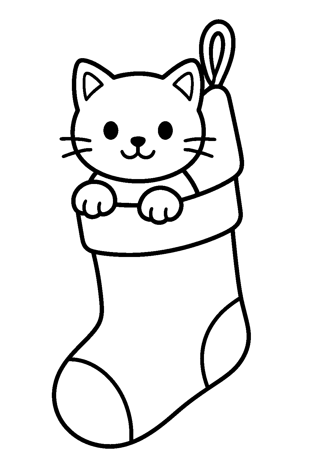 Il gattino nella calza — disegno da colorare e stampare gratis