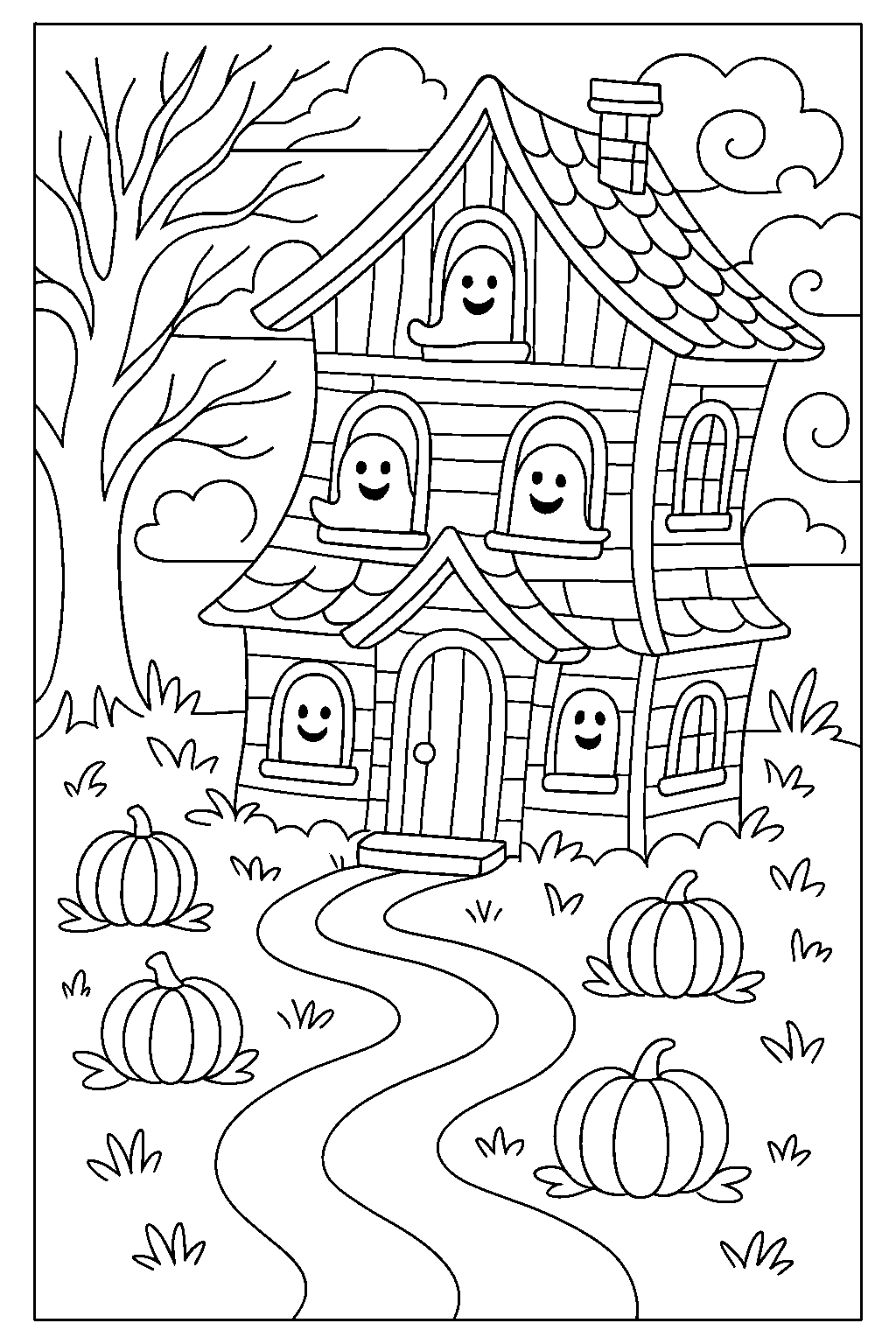 Friendly Haunted House — Free printable coloring page