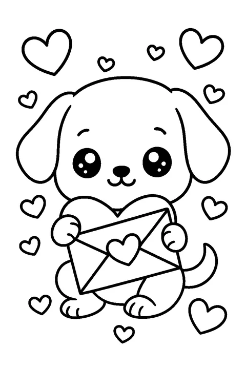 Puppy with Valentine Hearts — Print PDF