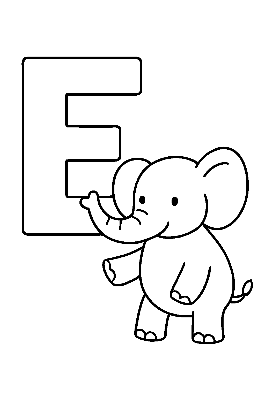 Letter E is for Elephant — Free printable coloring page
