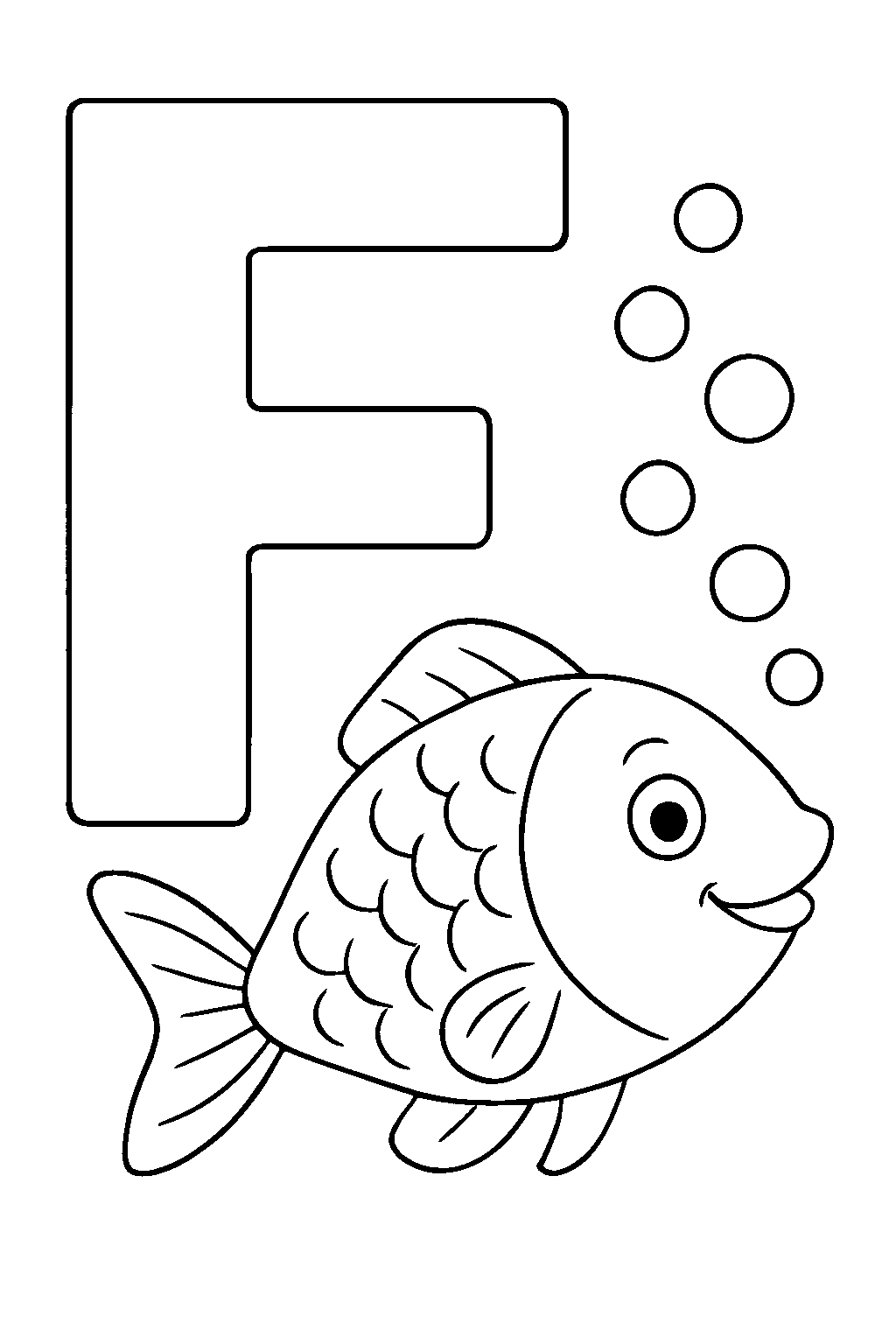 Letter F is for Fish — Free printable coloring page