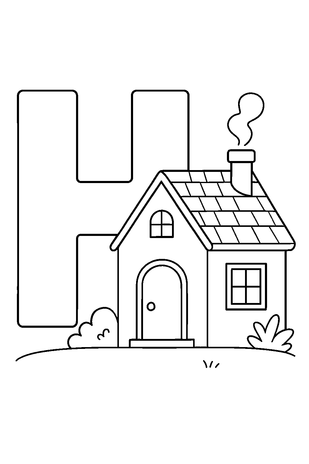 Letter H is for House — Free printable coloring page