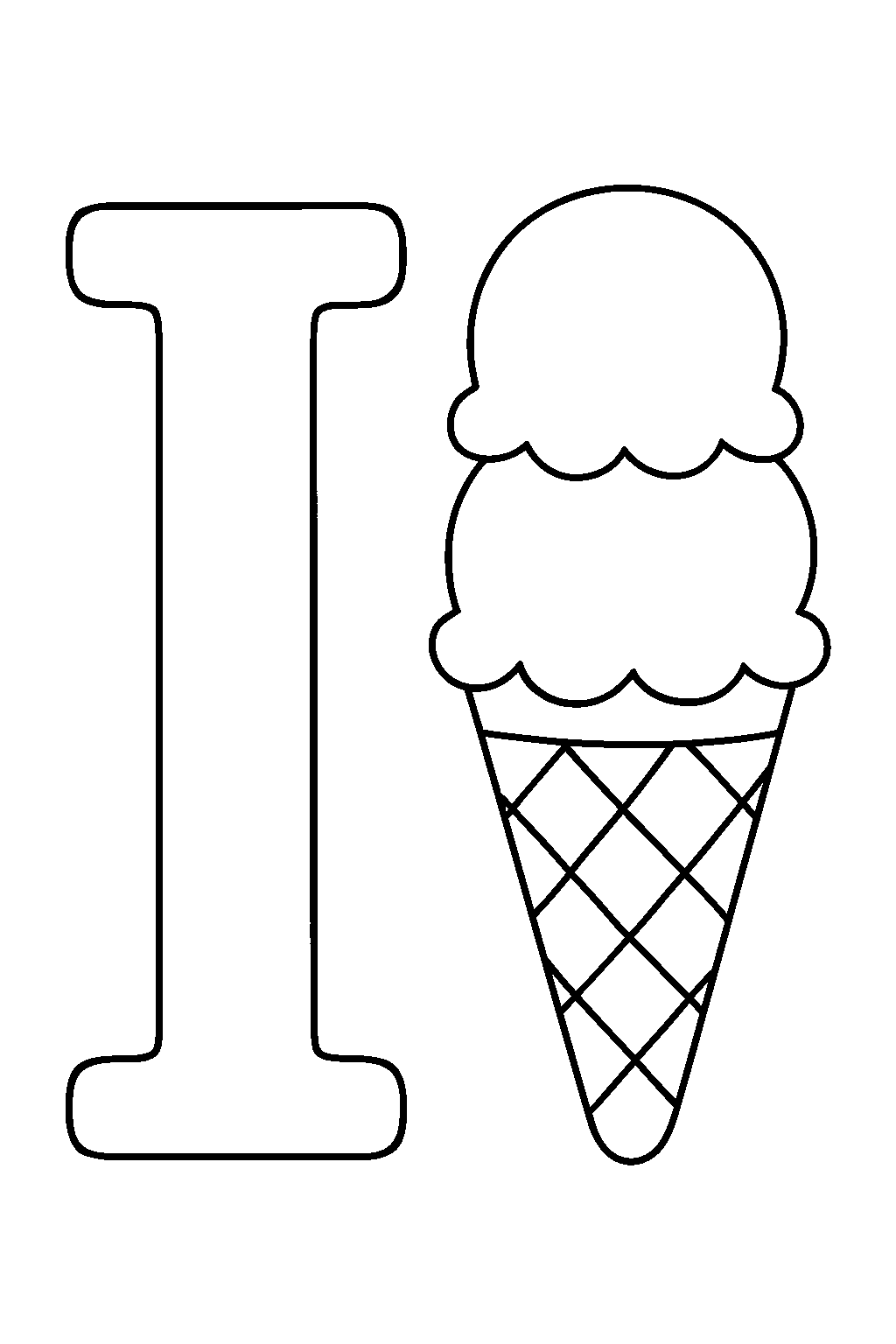 Letter I is for Ice Cream — Free printable coloring page