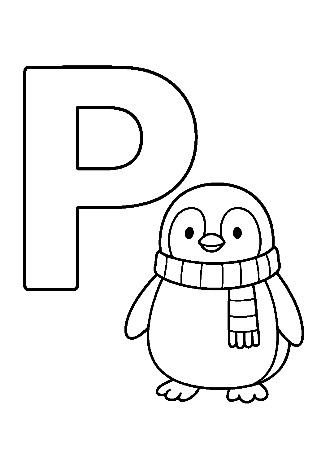 Letter P is for Penguin — Free printable coloring page