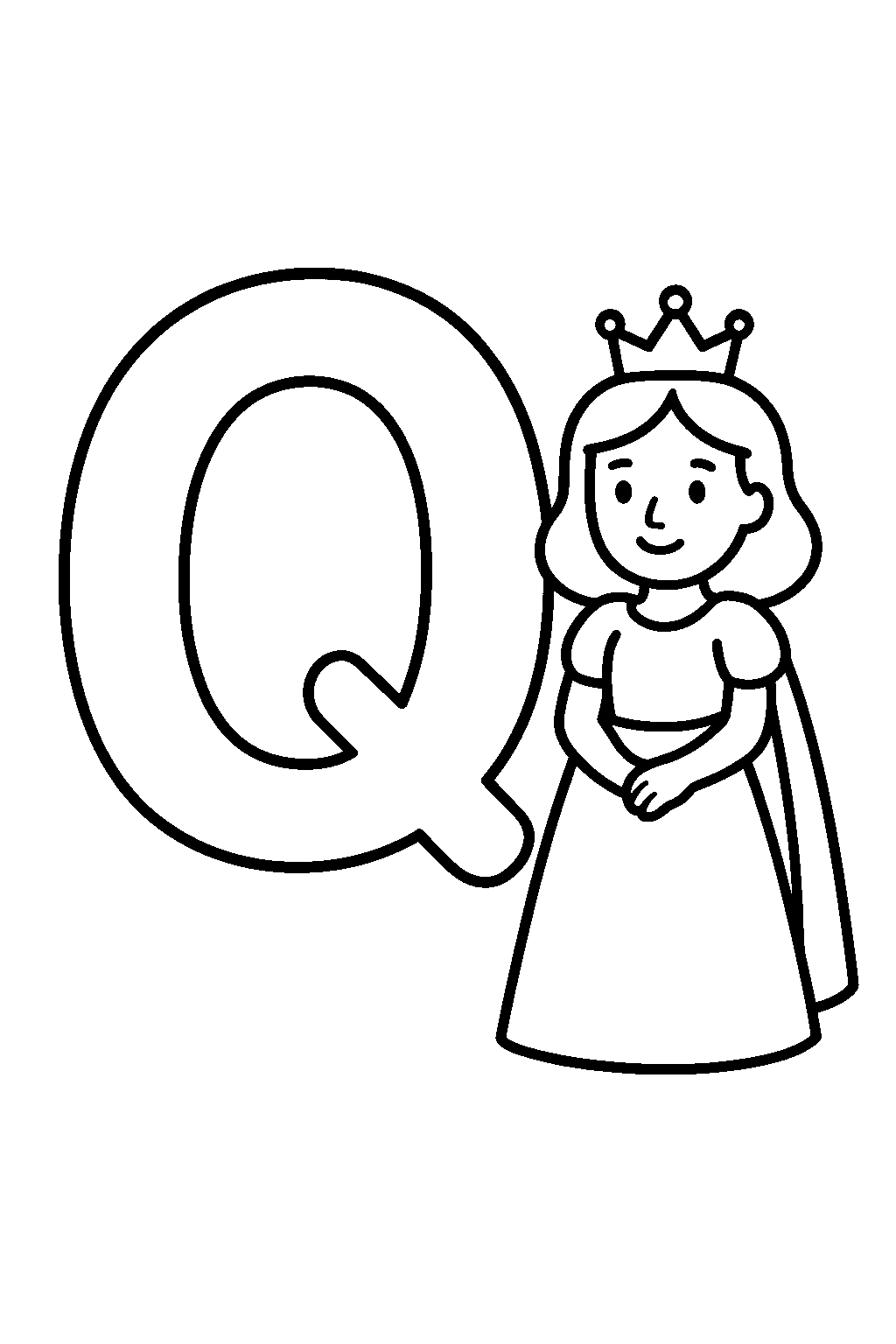 Letter Q is for Queen — Free printable coloring page