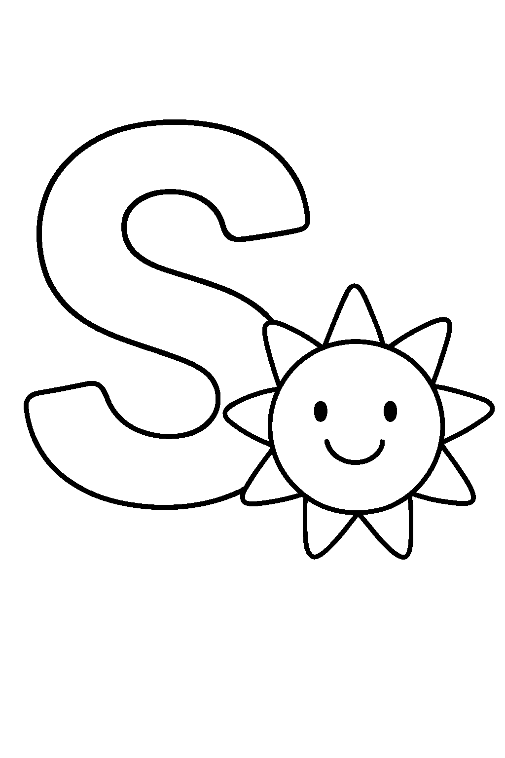Letter S is for Sun — Free printable coloring page