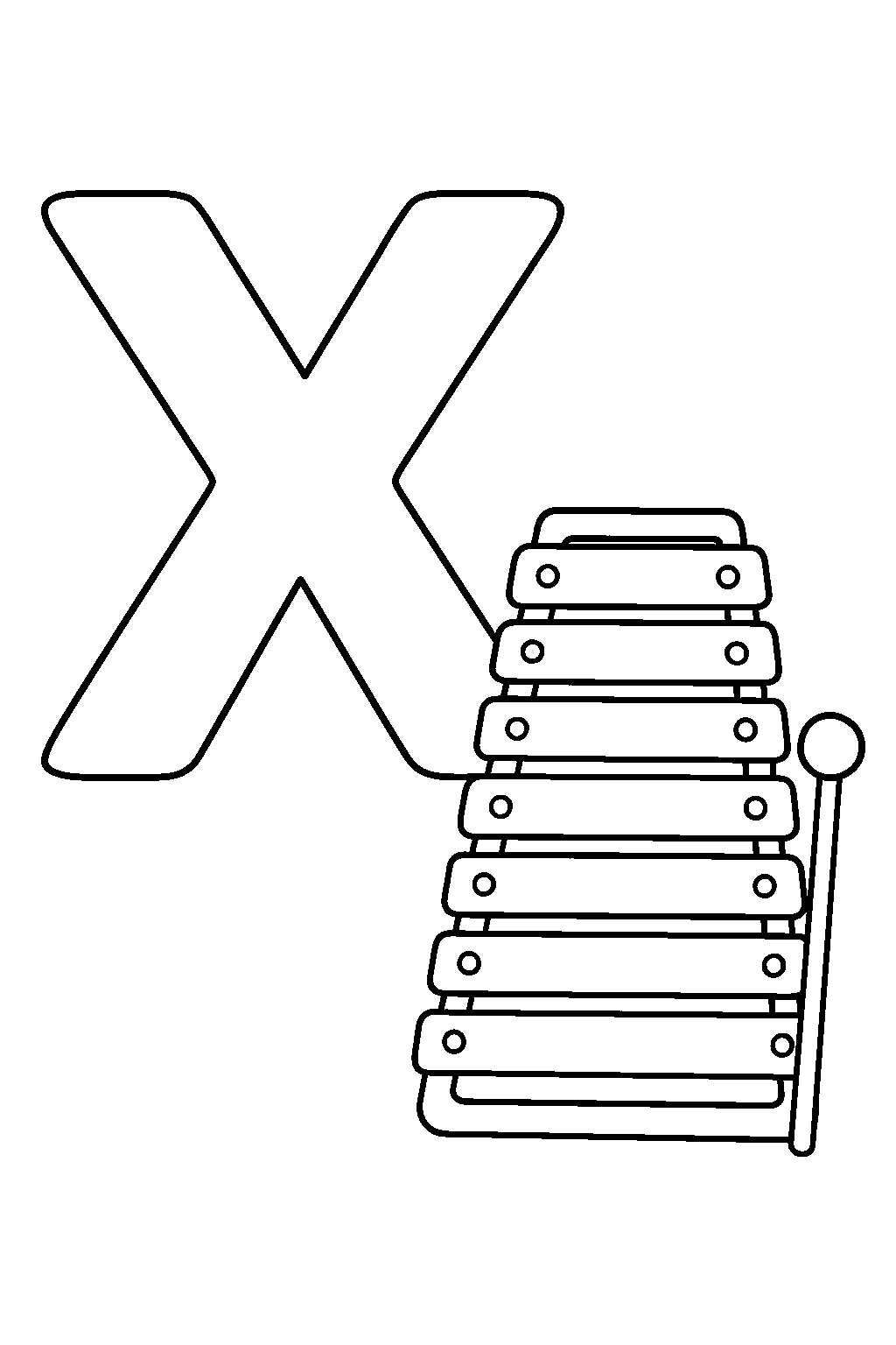 Letter X is for Xylophone — Free printable coloring page