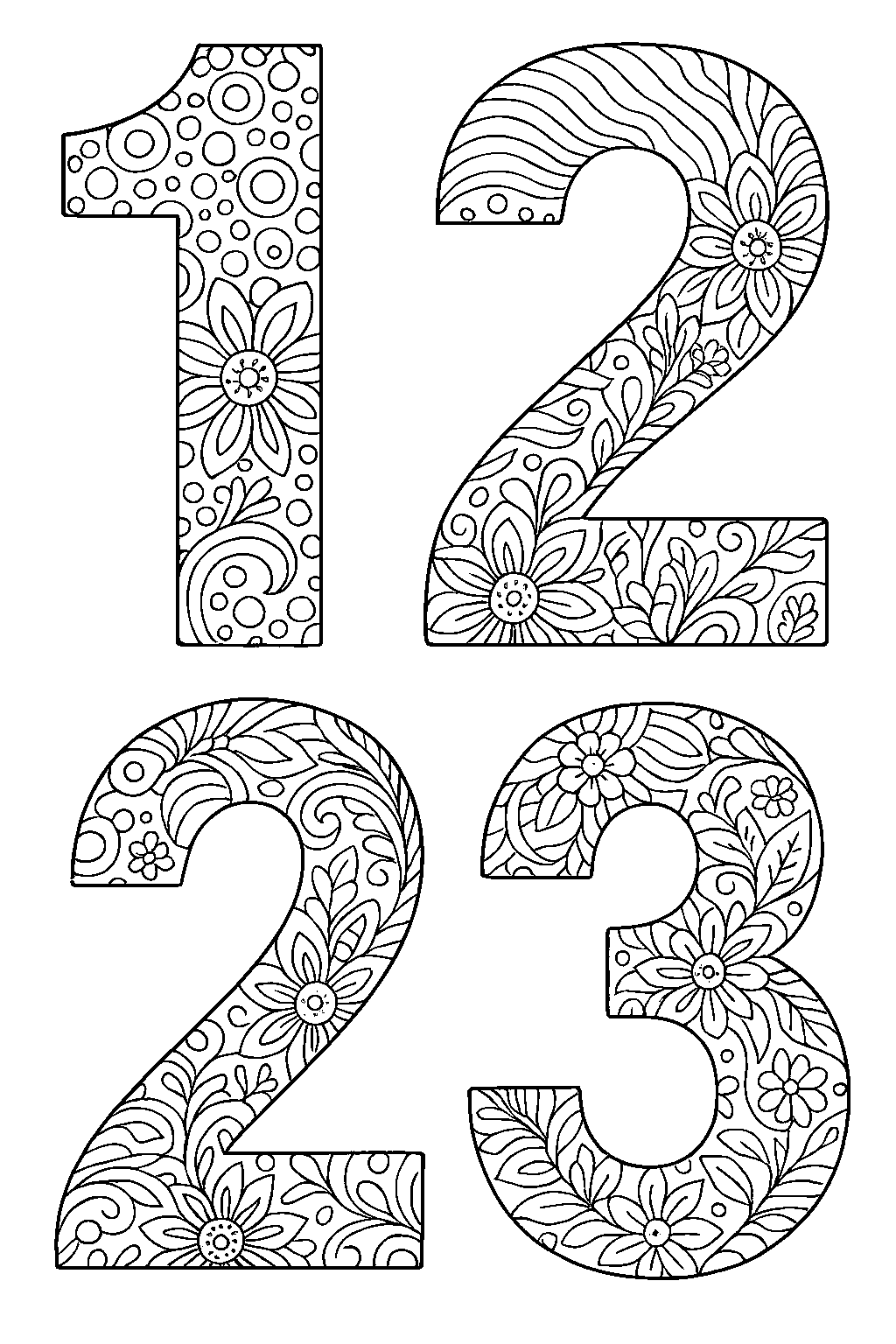 Ornament Numbers 1 2 3 — Free printable coloring page