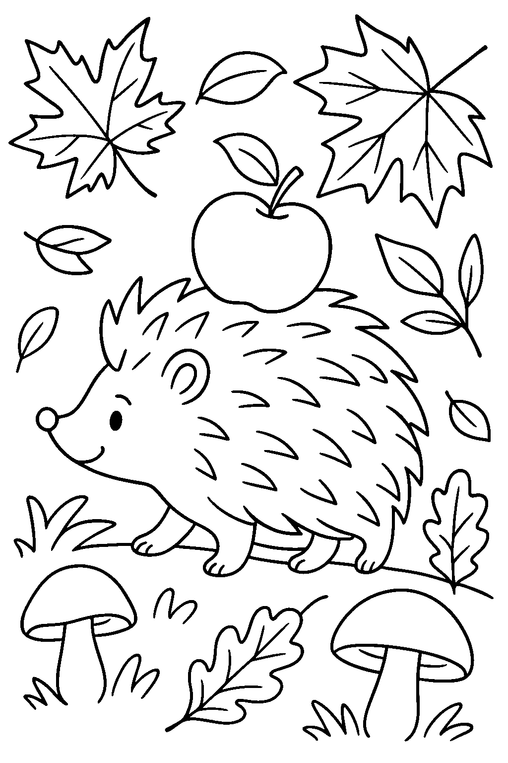 Autumn Leaves and the Hedgehog — Free printable coloring page
