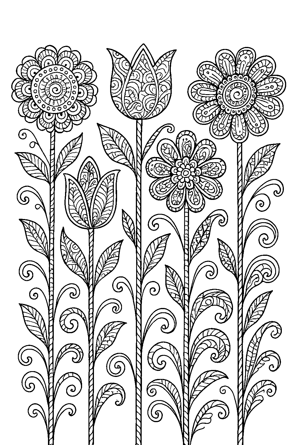 Ornament Flower Field — Free printable coloring page