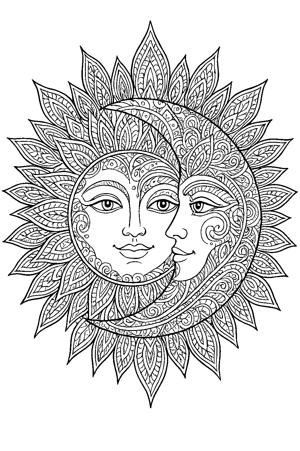 Ornament Sun and Moon — Free printable coloring page