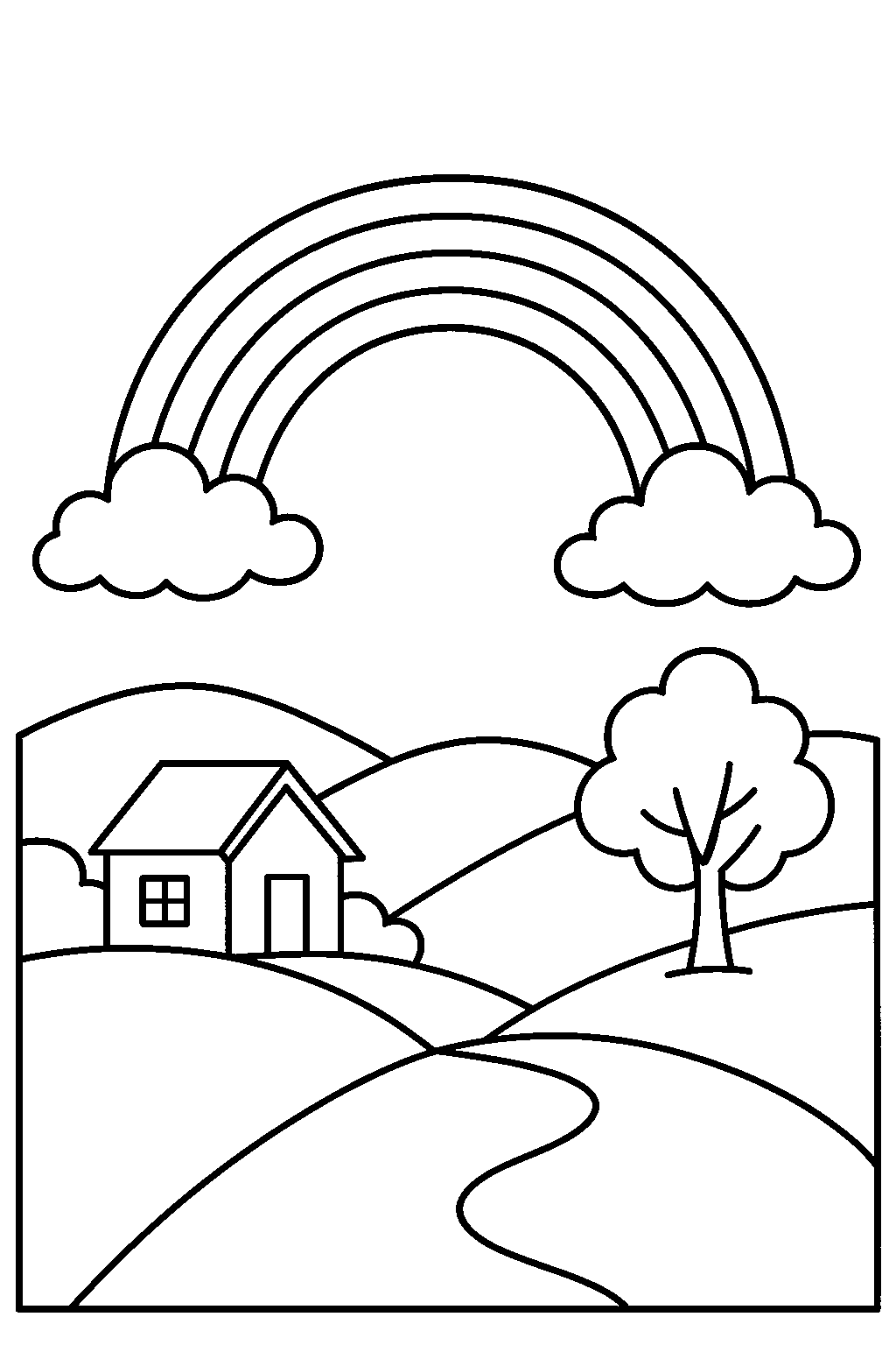 Arc-en-ciel entre les nuages — coloriage gratuit à imprimer