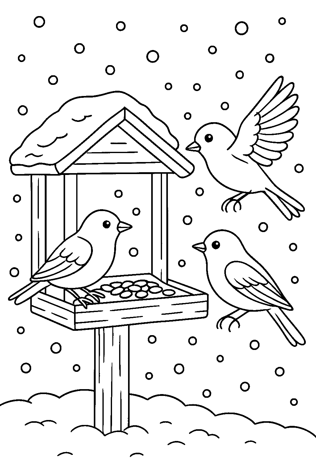 La mangeoire d'hiver — coloriage gratuit à imprimer
