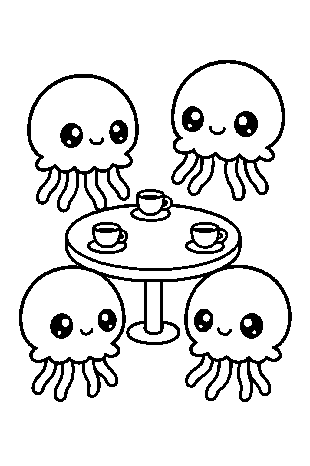 Jellyfish Tea Party — Free printable coloring page