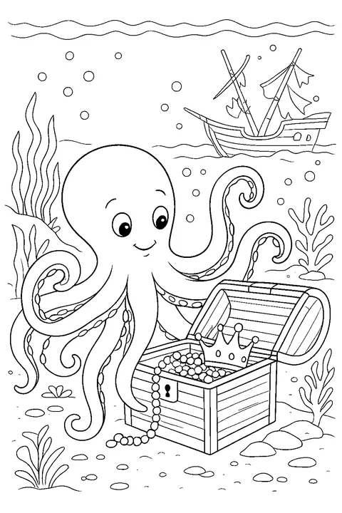Octopus and the Treasure Chest — Print PDF