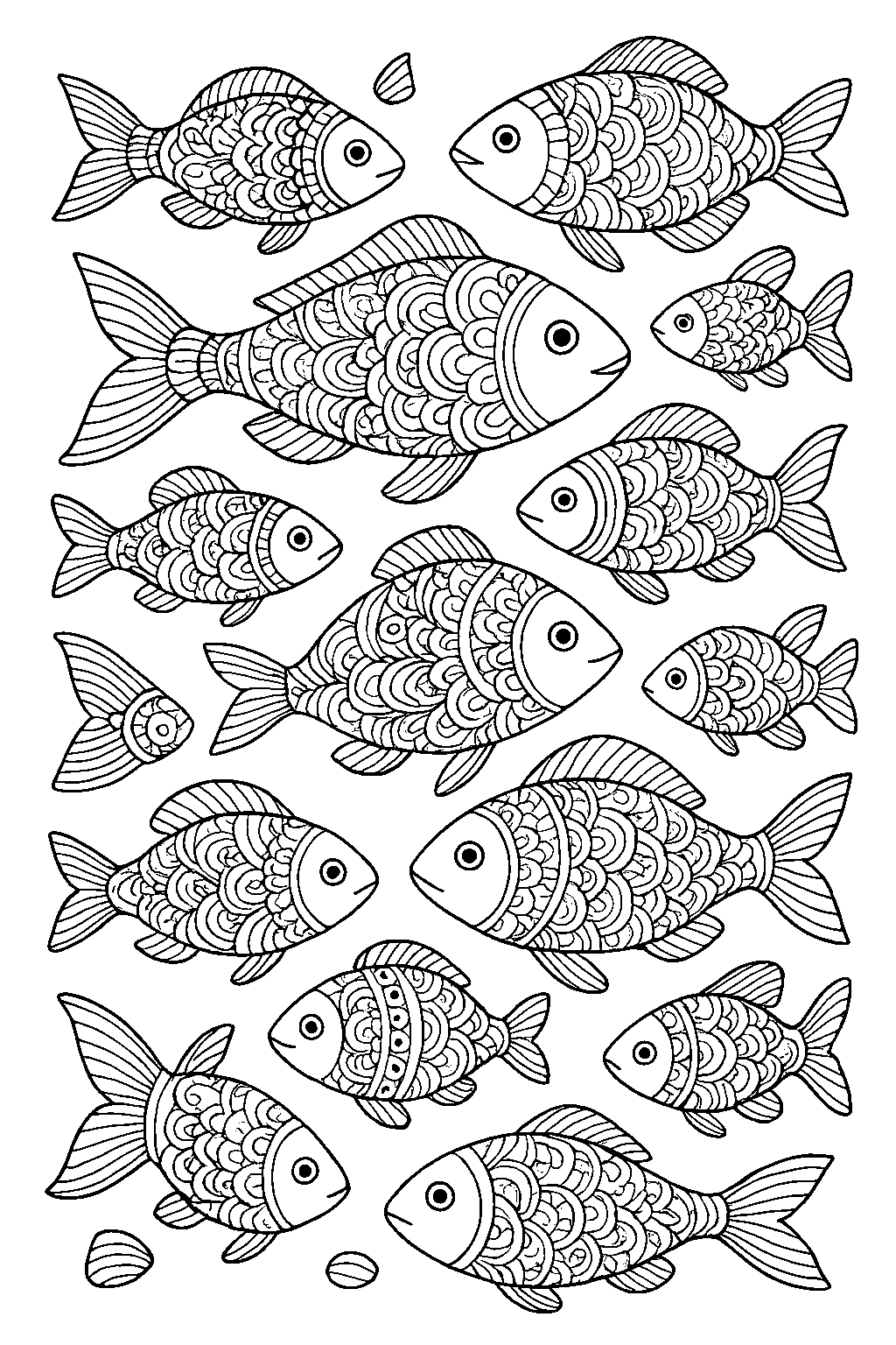 Ornament Fish School — Free printable coloring page