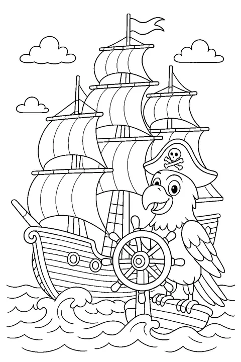Pirate Ship at Sea — Print PDF